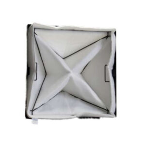 Square softbox viewed from above, with a folded inner fabric resembling a star. The white fabric and black frame create a modern, minimalist look.
