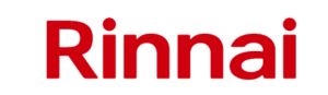 Red Rinnai logo in bold sans-serif font displayed on a clean white background